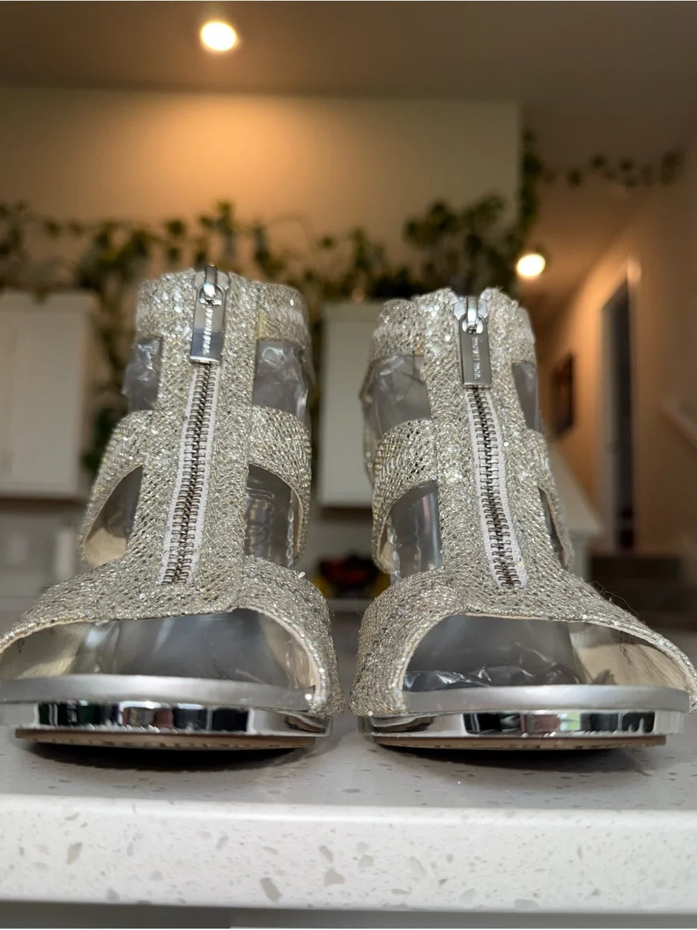 Michael Kors Silver Glitter Cutout High Heel Sandals